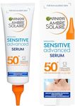 Garnier Ambre Solaire SPF 50+ Sun Protection Serum Face & Body, Non-Sticky, Non-Greasy Fluid Texture, No White Cast, Sensitive Advanced, 125 ml