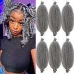 Spring Cuban Twist hair Grey Marley Twist Braiding Hair 16 inch Wrapping Marley Hair for Soft Faux Locs Springy Afro Kinky Twist Crochet Hair Braiding Twisted Up Springy Afro Twist Hair Extensions