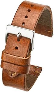 Hand Made Genuine Vintage Leather Watch Strap with Quick Release Steel Spring Bars - Tan - 18mm (fits Wrist Size 6 1/4 inch to 8 inch)