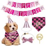 KUTKUT Dog Birthday Bandana Girl Boy - Birthday Party Supplies - Puppy Birthday Hat Scarf Happy Birthday Banner Dog Boy Girl First Birthday Outfit for Pet Puppy Cat…