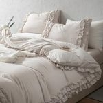 Move Over Beige Duvet Cover Set Ruffle Beding Set Twin Size Ultra Soft Washed Microfiber Double Ruffle Fringe Design Shabby Chic Bedding Sets Beige Double Ruffled Duvet Cover Set with Zipper Closure