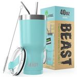 Beast 40 oz Tumbler Stainless Steel Vacuum Insulated Coffee Ice Cup Double Wall Travel Flask by Greens Steel (Aquamarine Blue)