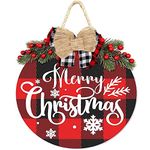 Baokcotei Christmas Wreath Xmas Decorations Winter Wreaths Merry Christmas Sign for Holiday Rustic Farmhouse Front Door Porch Wall Window Outside Decorations (Plaid)