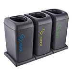 Shopivaa Triple Rubbish Waste Separation Sorting Bin Three Compartments Recycling Bin 120L 3 x 40L Kitchen Office Lightweight Plastic Castor Wheels Labelled For Paper Glass Plastic