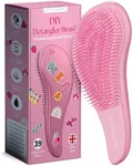 Lily England Detangler Brush for Curly Hair, Thick, Straight & Natural Hair - Trendy Gift for Teens, Kids & Toddlers with Stickers - Hairbrush for Wet & Dry Hair, Pink