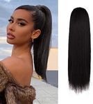 BARSDAR Brown Ponytail Extension - 14 Inch Short Straight Drawstring Ponytail Extensions for Women, Synthetic Drawstring Clip in Pony Tails Hairpieces Fake Straight Ponytails - Dark Chestnut Brown