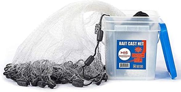 BASSDASH Fishing Cast Net 3/8-Inch Mesh 4ft 6ft 8ft Radius, 1-Pound Per Foot, for Bait Fish with Utility Bucket (3/8” mesh x 4’ high (4.5lb))