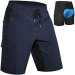 Hiauspor Men's Padded Mountain Bike Shorts Loose Fit Quick Dry Cycling Shorts Biking for Men with 5 Pockets(Navy,Small)