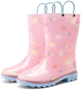 DREAM PAIRS Kids Rain Boots Cute Lightweight Waterproof with Pull-on Handles for Girls & Boys Toddler Outdoor Play,Size 3 Little Kid,Pink,KKUMRB2507