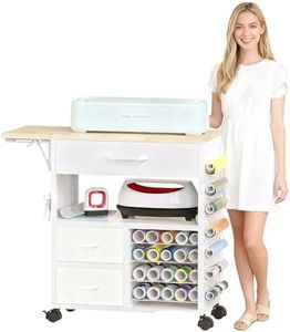 RJOKMT Rolling Craft Storage Cart with Heat Press Cart and Organizers - Compatible with Cricut Machines, Perfect Craft Organization Workstation (White, 27.2" H)