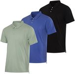 3 Pack: Men's Jersey Cotton Quick Dry Fit Polo Shirt Men Mens Tshirts Button Tee Short Sleeve Golf Tennis Clothing Active Wear Athletic Performance Tech Sports Essentials Casual T Shirts - Set 12, XXL