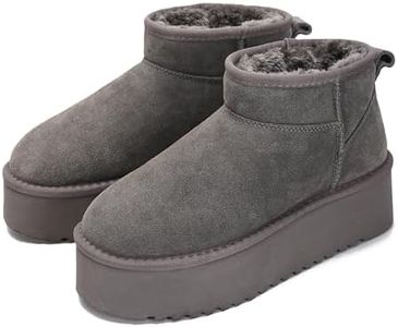Project Cloud 100% Genuine Suede Leather Ankle Boots for Women - Fur Boots Memory Foam Womens Boots - Anti-Slip Mini Platform Boots, Lightweight Winter Boots for Women Snow Boots (Huggy, Grey, 5.5)