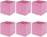 BonChoice Foldable Storage Cubes Boxes Pack of 6 for Home Organization, Eyelet Non-Woven Fabric Wardrobe Cabinet Chest Bin Organizer Basket for Clothes Bedding Toys Towels, Collapsible & Durable Pink