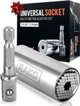 RAK Pro Tools Universal Socket Tool - 2 Pc Multifunctional, Ratchet Driver w/Power Drill Adapter - Cool Gifts for Dad, Husband, Truck Driver, Handyman or Women