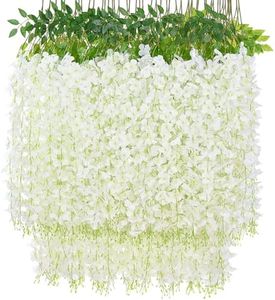 Sunm Boutique 6 Pack Wisteria Hanging Flowers, 3.6 Feet Wisteria Flowers Hanging Garland, Silk Artificial Wisteria Flower Vine String for Wedding Party Home Office Wall Decor (White)