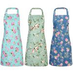 KroY PecoeD 3pcs Vintage Flower Aprons, Adjustable Canvas Aprons with 2 Pockets Kitchen Cooking Apron Chef Bakers Aprons