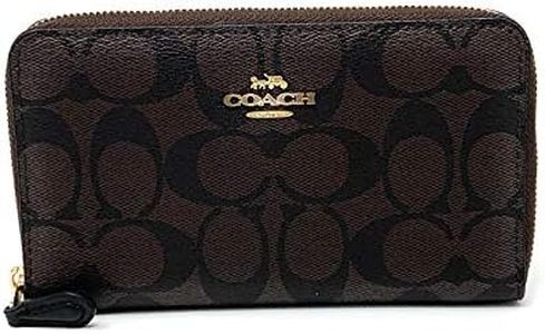 Coach Medium Zip Around Wallet in Signature Canvas, Brown, Wallet