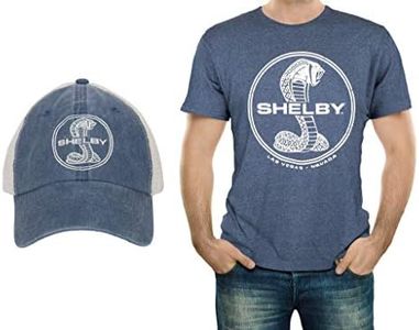 Shelby Cobra Snake Logo T-Shirt and Hat Combo | Preshrunk Tee | Low Profile, Six Panel Hat with Adjustable Plastic Snap Closure | Blue | Size-L