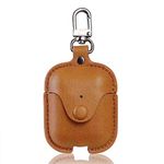 T Teclusive Ultra Luxury Protective Exquisite Leather Case Cover Compatible for Airpods 1/2 with Metal Hook (TAN)