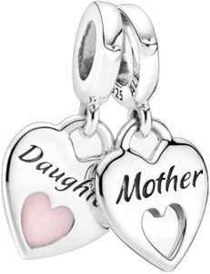 Pandora Double Heart Split Dangle Charm - Compatible Moments Bracelets - Jewelry for Women - Made with Sterling Silver & Enamel - With Gift Box