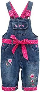 Peacolate 3M-3Years Baby Girls Denim Overalls Embroidery Bib Pants Jeans Jumpsuit(6-9Month,Rose Red)