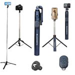 Blushinsta Super Long Selfie Stick Tripod,Extra-Long Selfie Stick with Large Reinforced Tripod Stand Upto 67 inch/170 cm Wireless Bluetooth Selfie Stick for YouTube Video (LED Light Not Included)