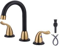 ARCORA Widespread Bathroom Faucet 3 Hole, Bathroom Sink Faucet 2 Handle Vanity Faucet 8 Inch with Pop Up Drain and cUPC Supply Lines, Black and Gold Bathroom Faucet