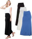 Azules Maxi Skirt for Women- Elegant Long Women's Skirts- Solid Color, Soft, Stretchy, Flowy Boho Rayon- Womens High Waist Fold Over for Any Occasion - Indigo Blue, Black and Ivory - X-Large