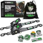 Rhino USA Retractable Ratchet Tie Down Straps (2PK) - 3,033lb Max Break Strength, includes (2) Ultimate 2" x 10' Autoretract Tie Downs with Padded Handles Gray