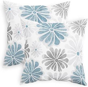 CaliTime Throw Pillow Cases Pack of 2 Cozy Fleece Two-Tone Blooming Flowers Decorative Cushion Covers for Couch Bed Sofa Farmhouse Decoration 18 X 18 Inches Smoke Blue Grey