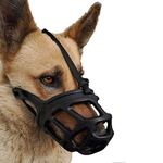 Woofy Adjustable Strap Muzzle Cum Mouth Cover Cum Basket Cage Cum Pet Safety Collar for Anti Biting Dog (Black) Medium Size