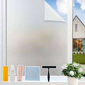 KAFUTER Window Privacy Film Frosted Glass Window Film Decorative, Removable Static Cling Heat Blocking Sun Blocker Front Door Window Covering for Bathroom Home Office (Pure, 44.5x200cm)