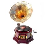 RUWAZA Art Original Working Phonograph Antique Vintage Home Decor Brass Gramophone Speaker Record Player Showpiece