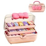 Thcbme Cute Girls Hair Accessories Storage Box Bow Switch Organizer Box Jewelry Box, Plastic Hair Ties Holder Hair Clips Container Storage Box for Home, School, Office(Pink)