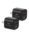 PDMAX 33W USB-C Charger Block, Fast Charging USB-C & USB-A Wall Charger, Dual Port with Gan Tech,for iPhone, Galaxy, Pixel, iPad, AirPods & MacBook Air (Black (2 Pack))