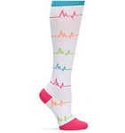 Nurse Mates Wide Calf Compression Socks (EKG White)