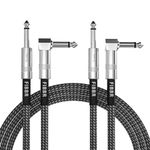 FIBBR Guitar Cable 3M-2 Pack, Right Angle Electric Guitar Instrument Cable 1/4 Inch Straight to Right Guitar AMP Cord for Bass Guitar, Electric Guitar, Electric Mandolin, Pro Audio