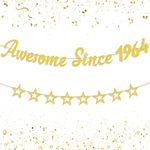 Gifloon Awesome Since 1964 Banner, 60th Birthday Banner for Women Men Sixty Years Old Party Decorations, Gold Glitter