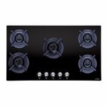 Elica 90cm 5 Burner Gas Hob | RG FLEXI 590 Lotus IND HD Brass | Built-in & Freestanding | Cast Iron Pan Support | Black Glass Finish | 10-Year Burner Warranty, 5-Year Glass & Valve Warranty