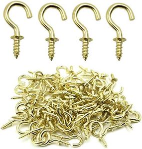 Biaungdo 100 Pcs 1/2" Ceiling Cups Hooks Screw Hooks Ceiling Cup Hooks Self-Tapping Screws Hooks Gold