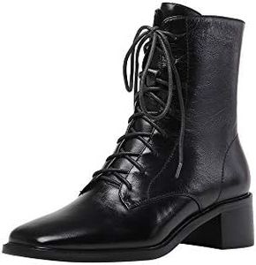 TinaCus Women's Genuine Leather Square Toe Selftie Handmade Side Zip Low Chunky Heel Vintage Boots(Black, US7.5)