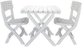 Camco Outdoor Table and Chair Set | Features Foldable Design for Compact RV Storage and Organization | Great for Camping, Events, Patios, and More | No-Tool Assembly | 3-Piece, White (51640)