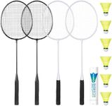 AboveGenius Badminton Rackets Set of 4 for Outdoor Backyard Games, Including 4 Rackets, 6 Nylon Badminton Shuttlecocks, Lightweight Badminton Racquets for Beginners