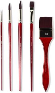rubens Acrylic Paint Brushes, 5 Pcs Professional Paint Brushes Set, Long Wooden Handles Artist Series Brushes Nylon Bristles with Wide Flat, Flat, Round for Acrylic Oil Gouache Watercolor Painting