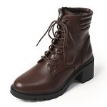 DADAWEN Women's Side Zip Leather Ankle Boots Chunky Heel Lace-Up Biker Boots Brown 3 UK