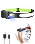 Head Torch Rechargeable – 2024 Upgrade Design 230 Degree 6 Modes + Motion Sensor Headlamp, Widen View LED Head Torch (Blue & Red Light Mode) Hands-Free for Running Cycling Hiking IPX4