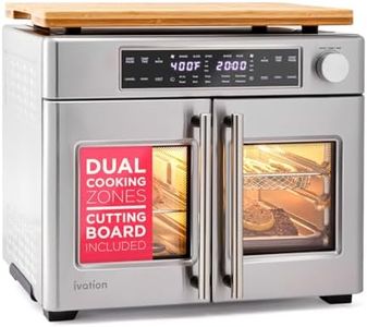 Dual Zone Air Fryer French Door Oven - 32 Qt Convection Toaster Combo - 10-in-1 Multifunction Up to 450° - 1800W - Temperature Control, Timer - Stainless Steel – Dehydrate, Broil, Bake, Roast, Ferment