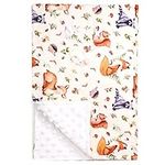 Minky Baby Blanket for Boys Girls Double Layer Soft Plush Toddler Blanket with Dotted Backing, Fox Newborn Blanket for Nursery Stroller Crib Receiving Blanket Infant Unisex, Woodland 30 X 40 in