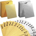 2 Decks of Playing Cards, INTEGEAR Gold 3D Embossed Patterned Poker Cards Plastic PET Waterproof Playing Cards Luxury Magic Trick Game Tool Gift Reusable Party Decoration