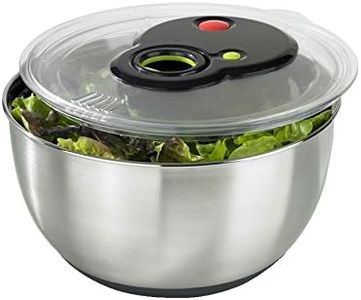 Emsa Turboline Essoreuse à salade 4,5 L, Bol en inox pour un service stylé, Fentes de drainage intégrées, Bouton turbo pour un essorage express, Base antiadhérente, Compatible lave-vaisselle 513441